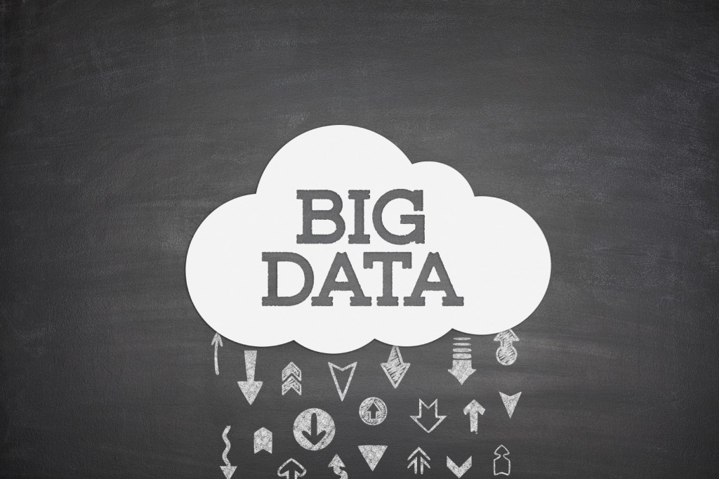 Big data cloud concept on black blackboard